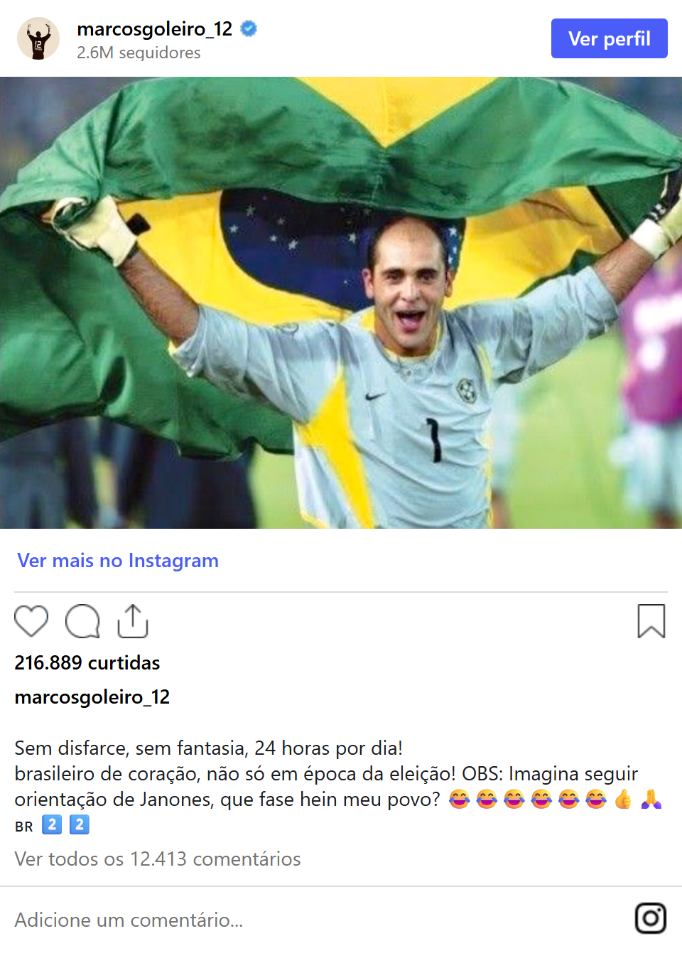 Print arquivado do post de Goleiro Marcos em 17/10/2026