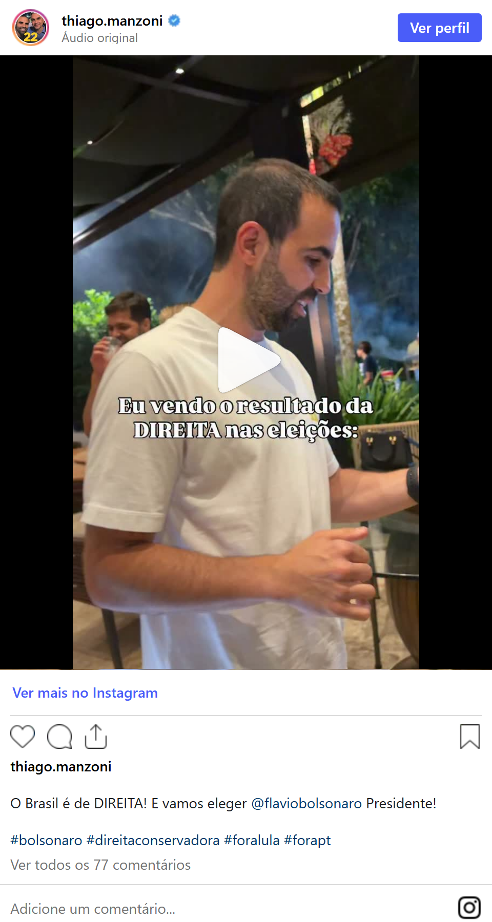 Print arquivado do post de Thiago Manzoni em 05/10/2026