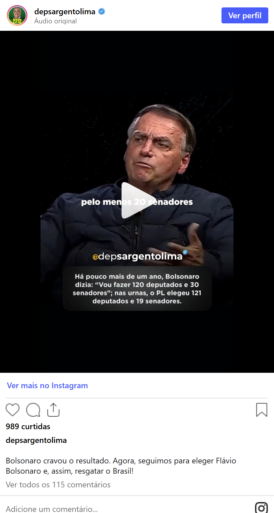 Print arquivado do post de Sargento Lima em 06/10/2026