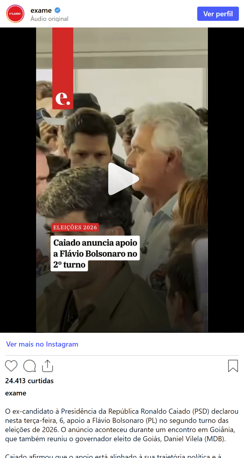 Print arquivado do post de Ronaldo Caiado em 06/10/2026