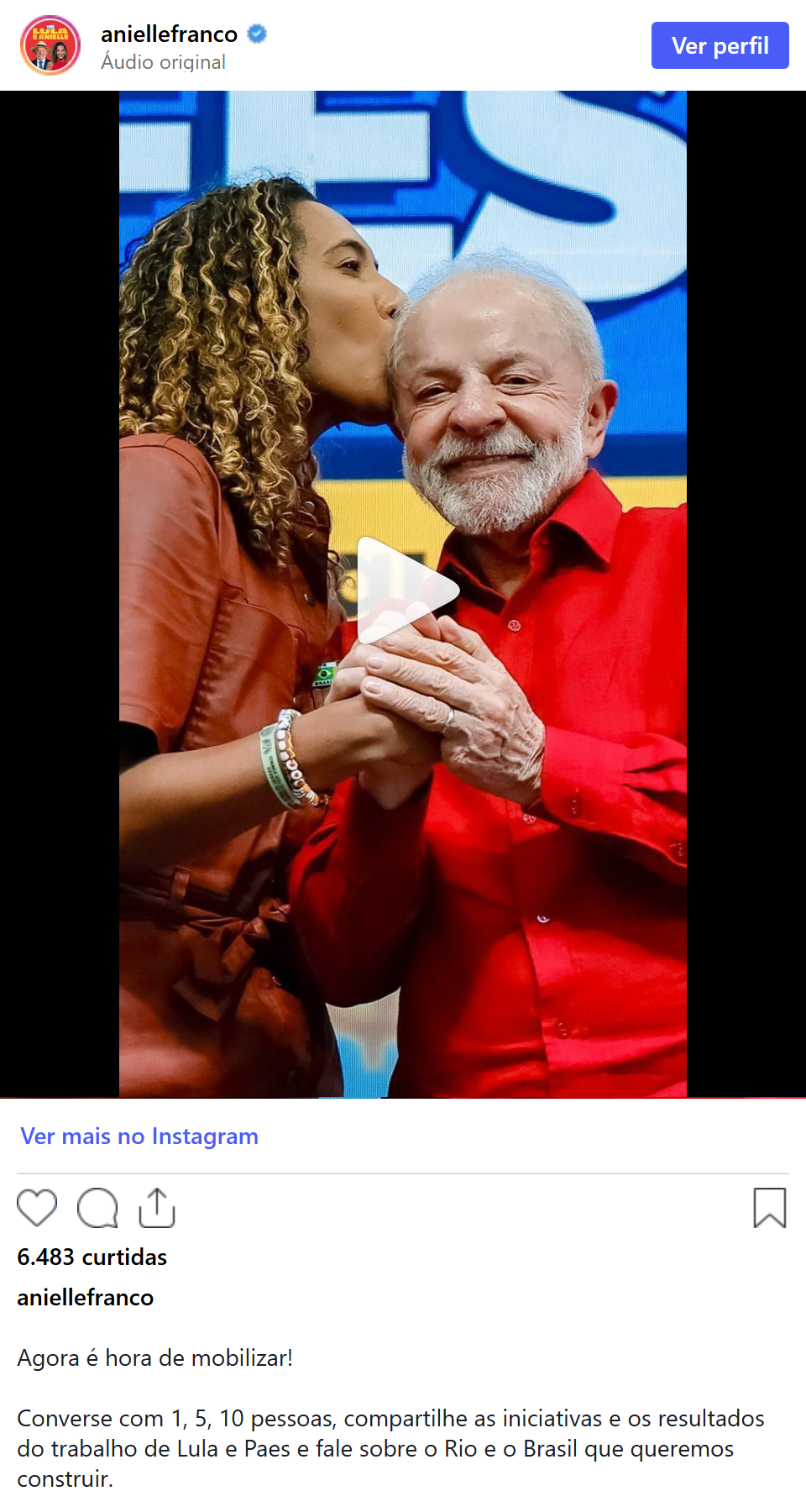 Print arquivado do post de Anielle Franco em 06/10/2026