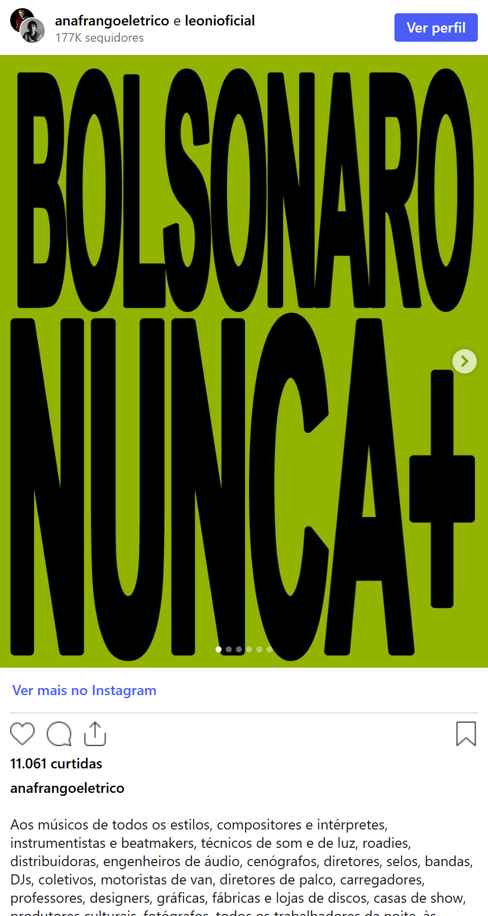 Print arquivado do post de Ana Frango Elétrico em 09/10/2026