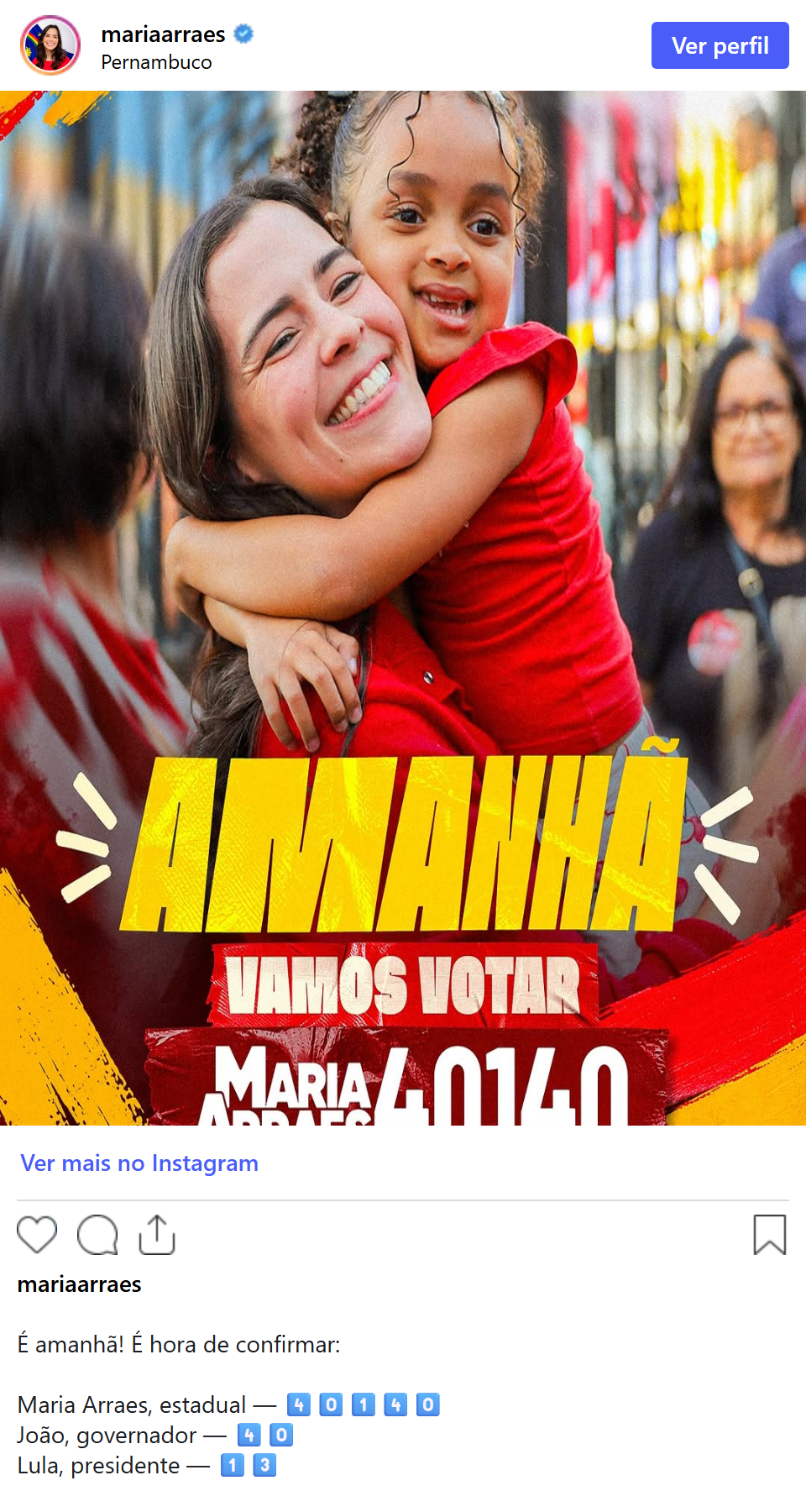 Print arquivado do post de Maria Arraes em 03/10/2026