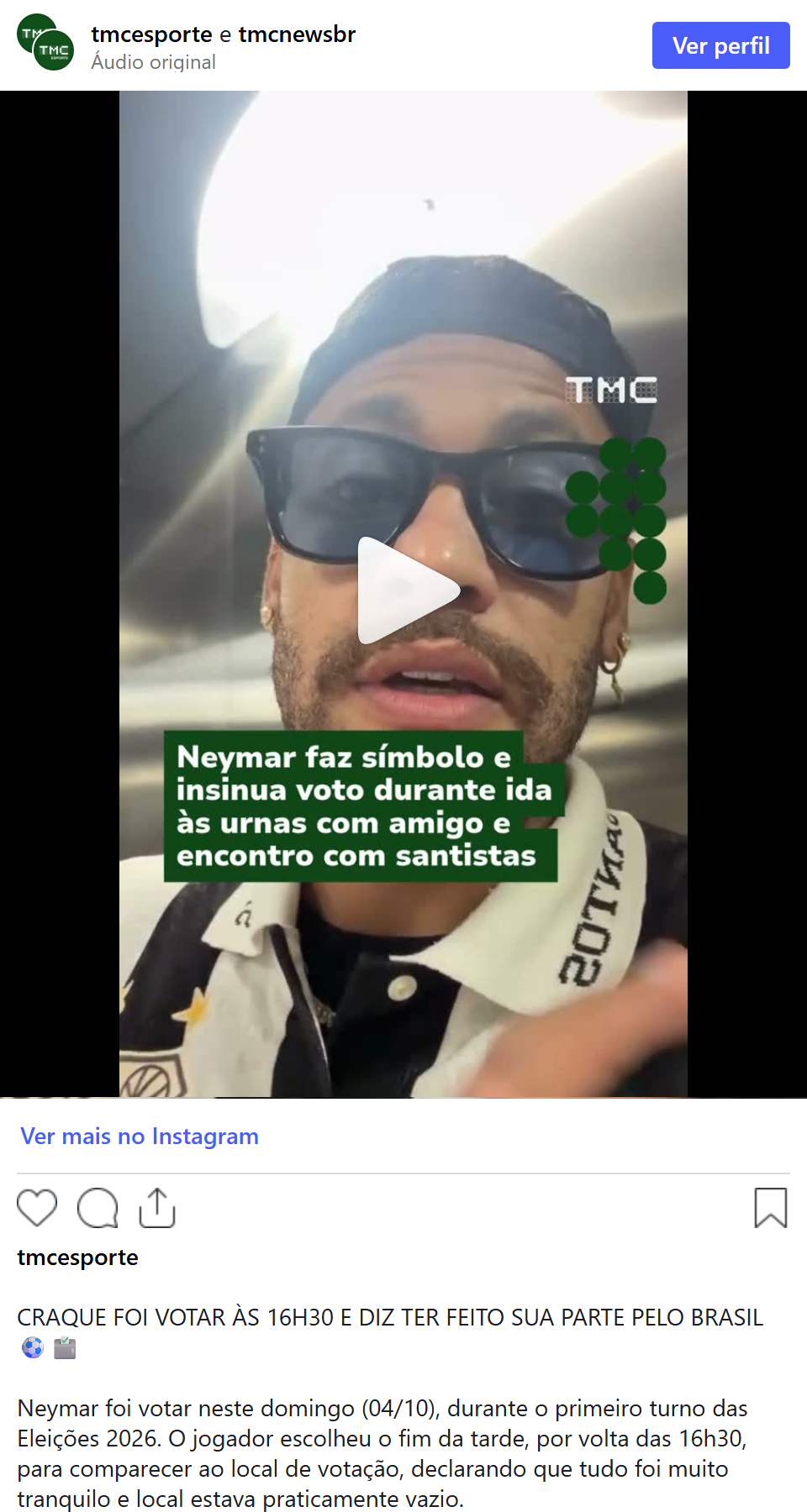 Print arquivado do post de Neymar em 04/10/2026