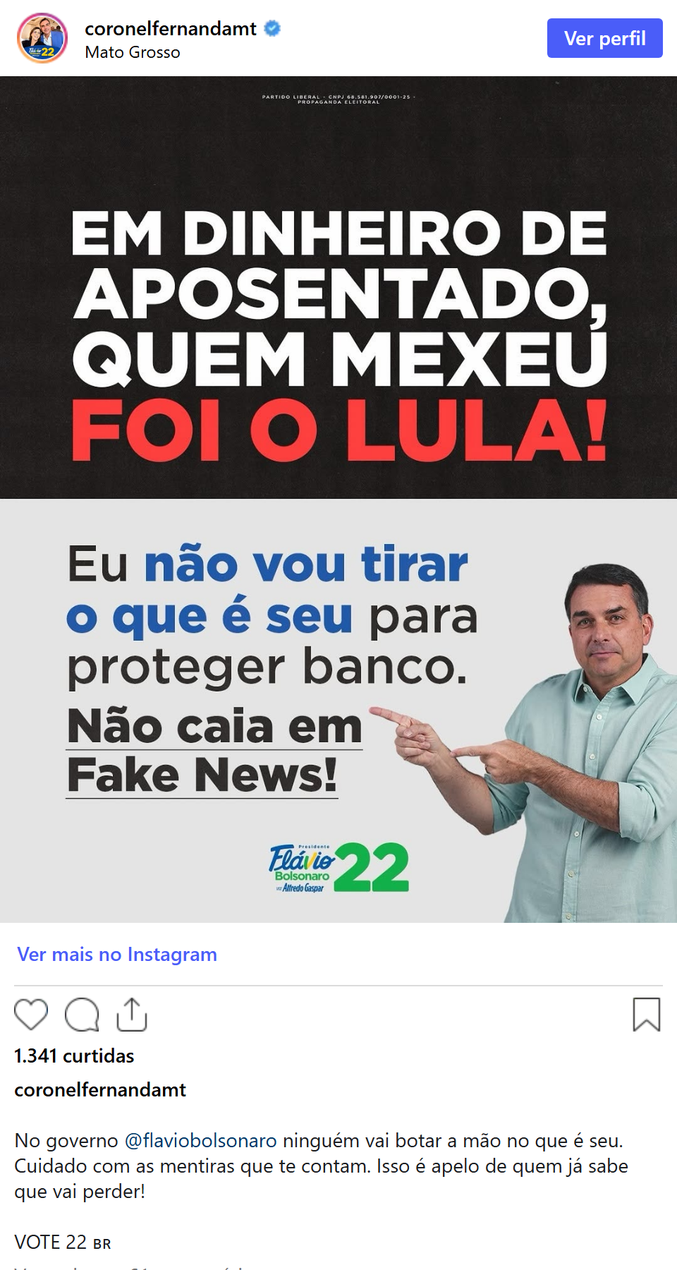 Print arquivado do post de Coronel Fernanda em 07/10/2026