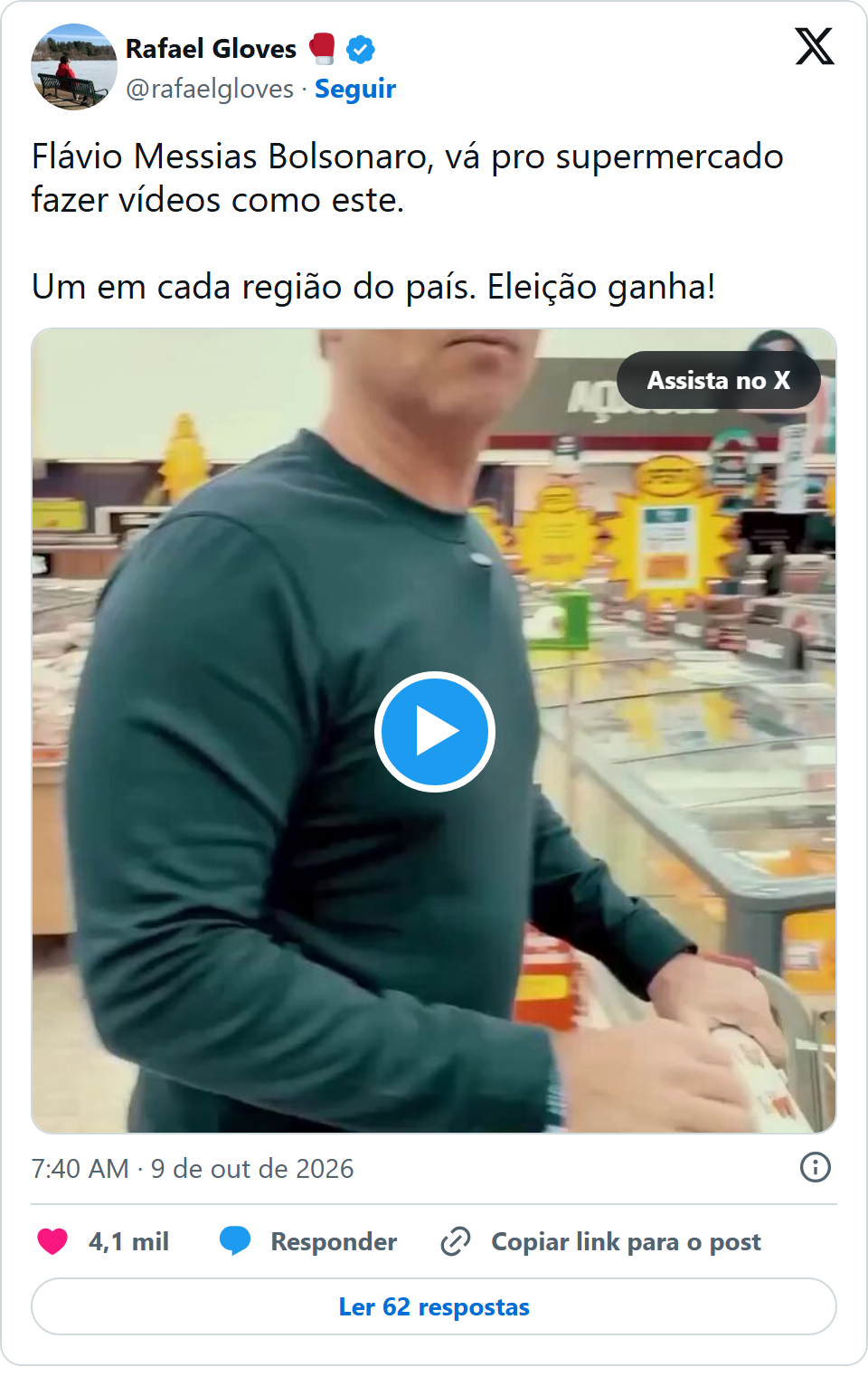 Print arquivado do post de Rafael Gloves em 09/10/2026