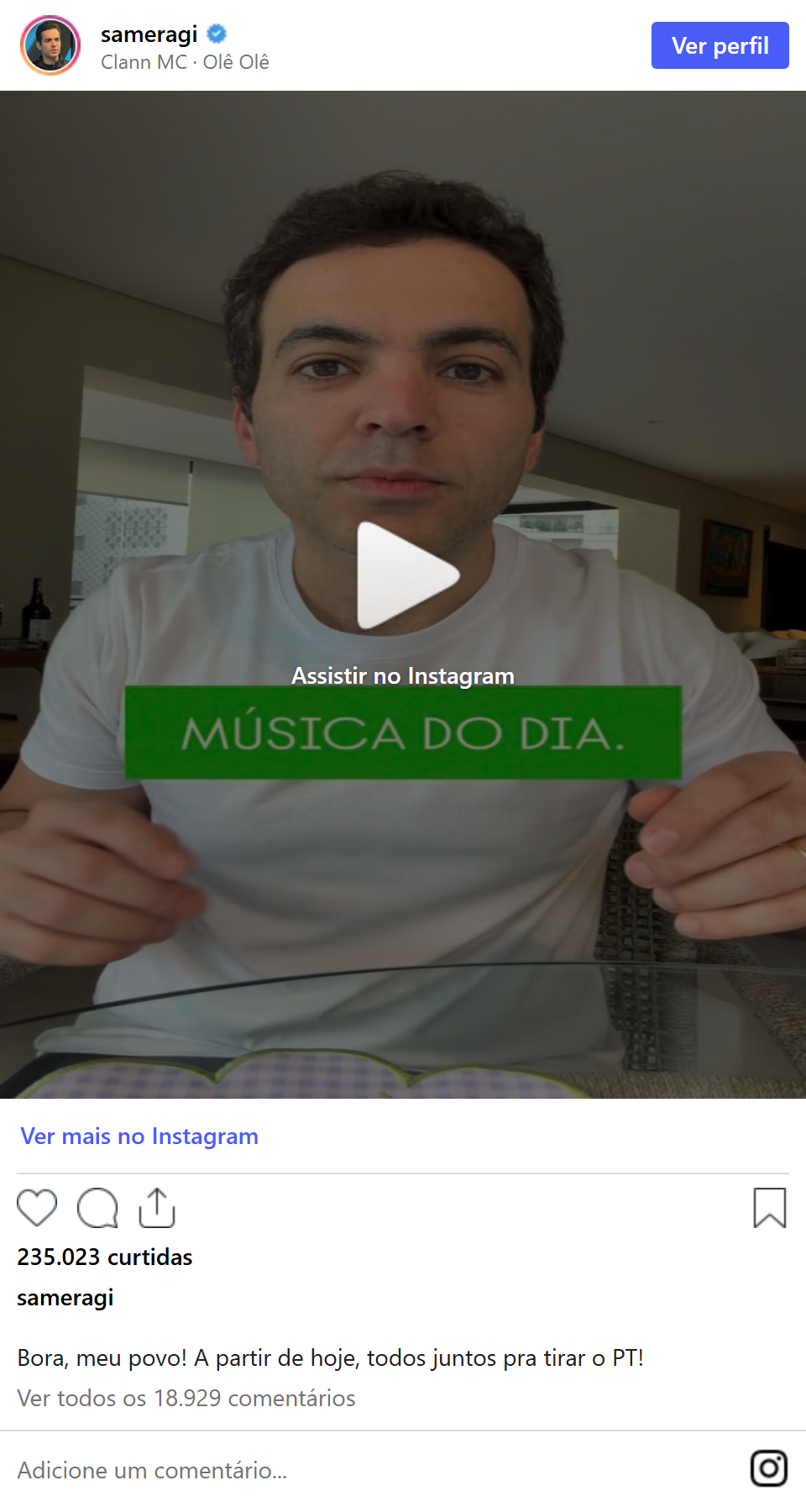 Print arquivado do post de Samer Agi em 05/10/2026