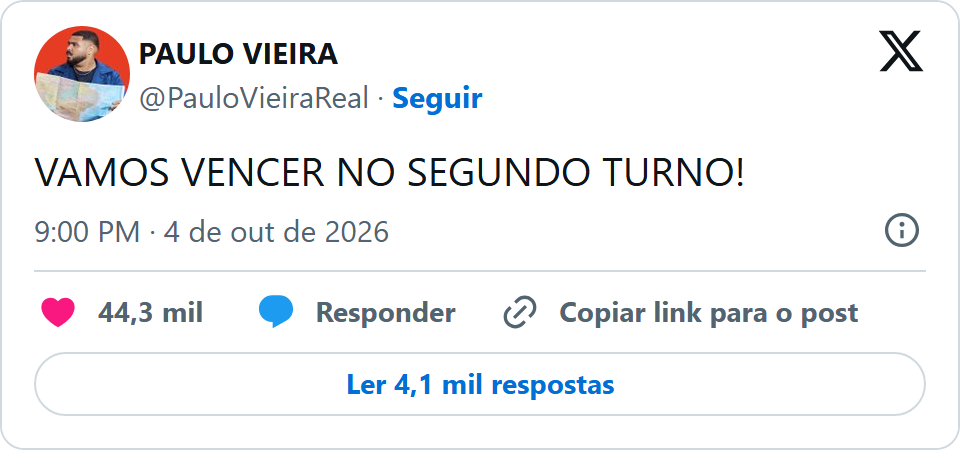 Print arquivado do post de Paulo Vieira em 04/10/2026