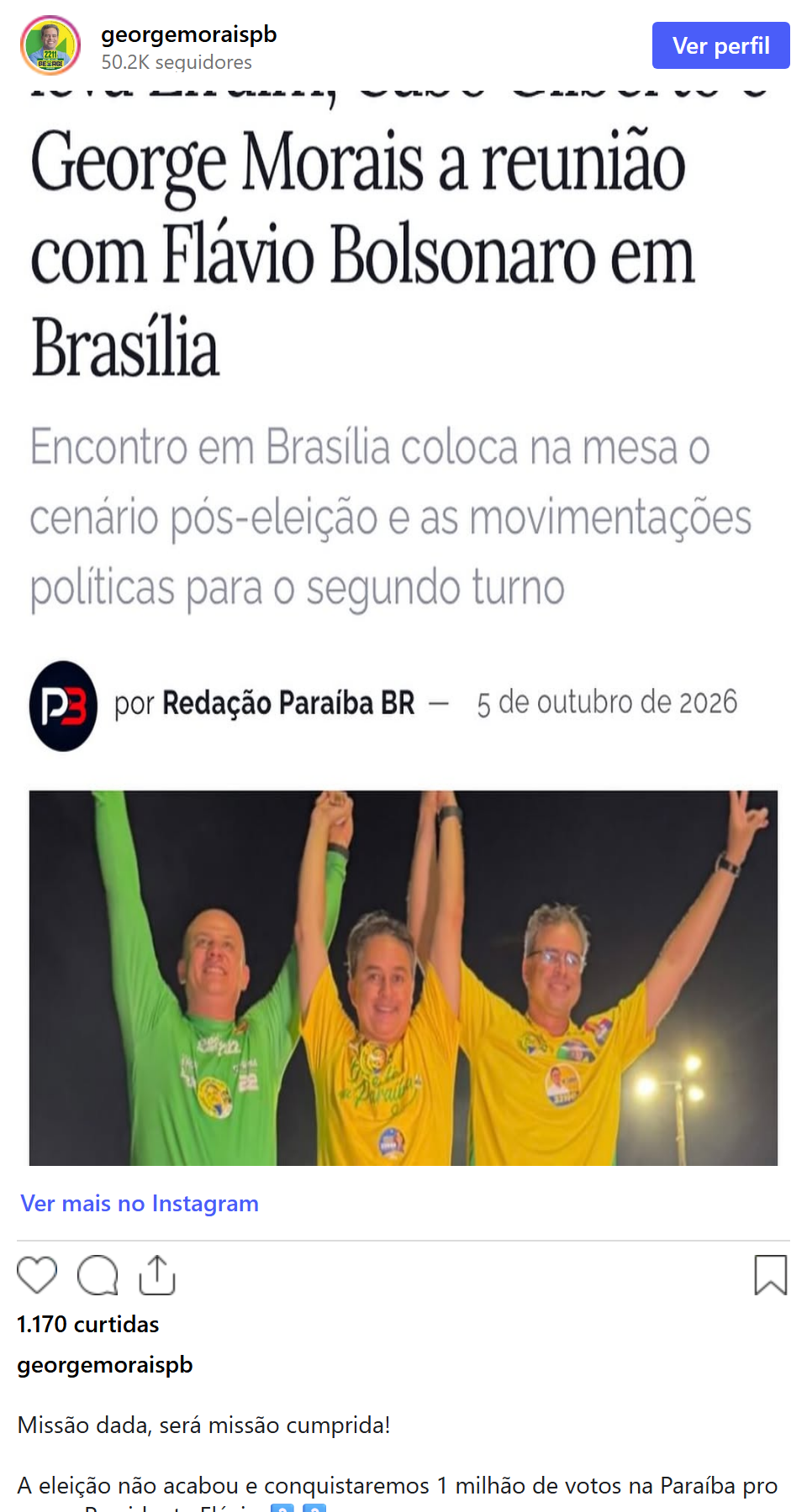 Print arquivado do post de George Morais em 06/10/2026