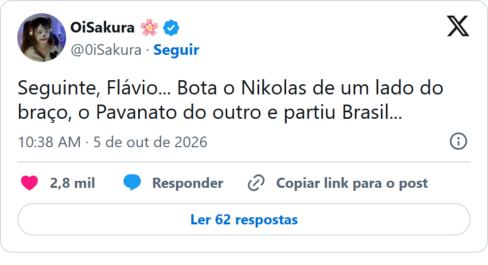 Print arquivado do post de OiSakura em 05/10/2026