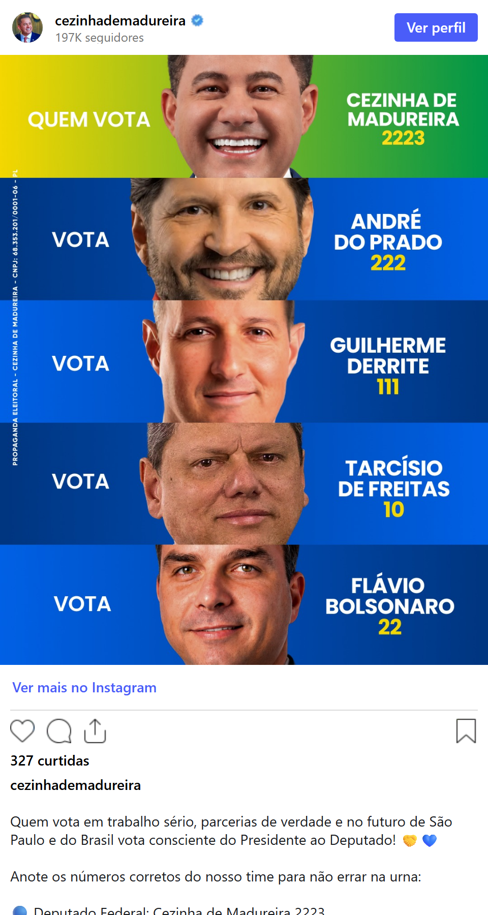 Print arquivado do post de Cezinha de Madureira em 01/10/2026
