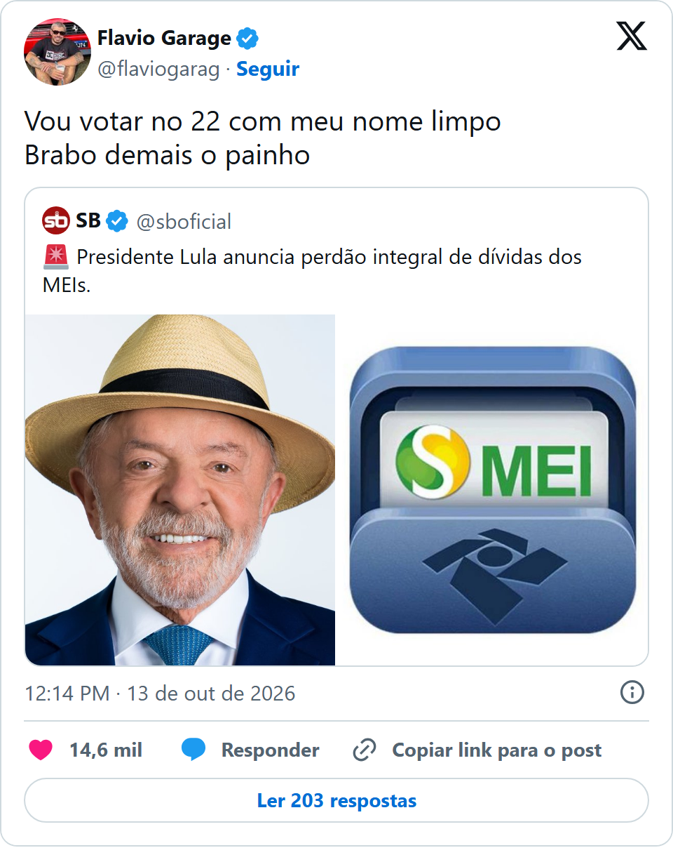 Print arquivado do post de Flavio Garage em 13/10/2026