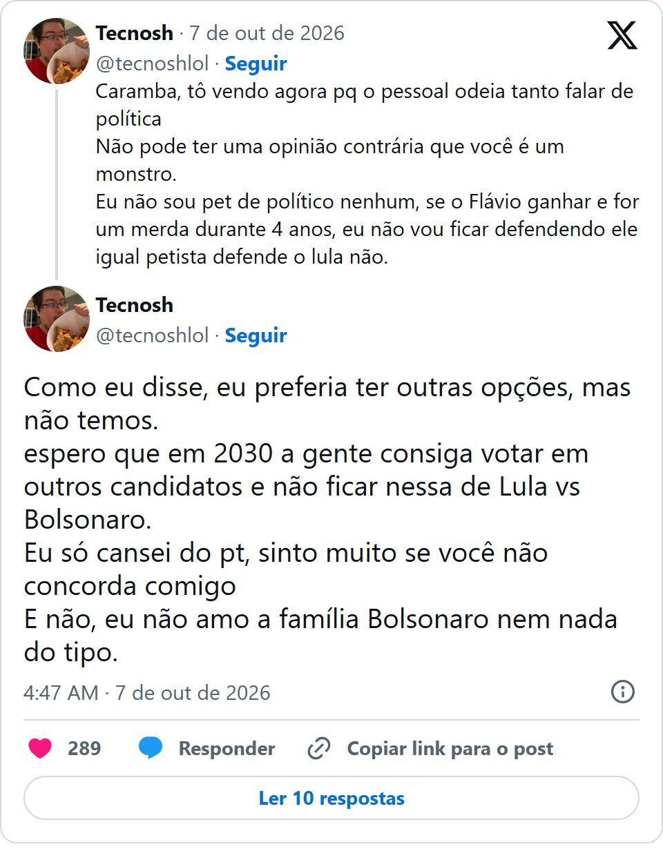 Print arquivado do post de Tecnosh em 07/10/2026