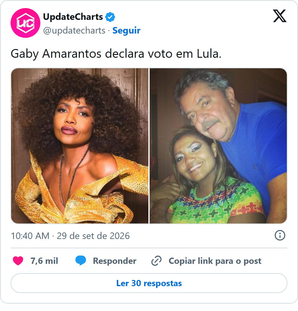 Print arquivado do post de Gaby Amarantos em 29/09/2026