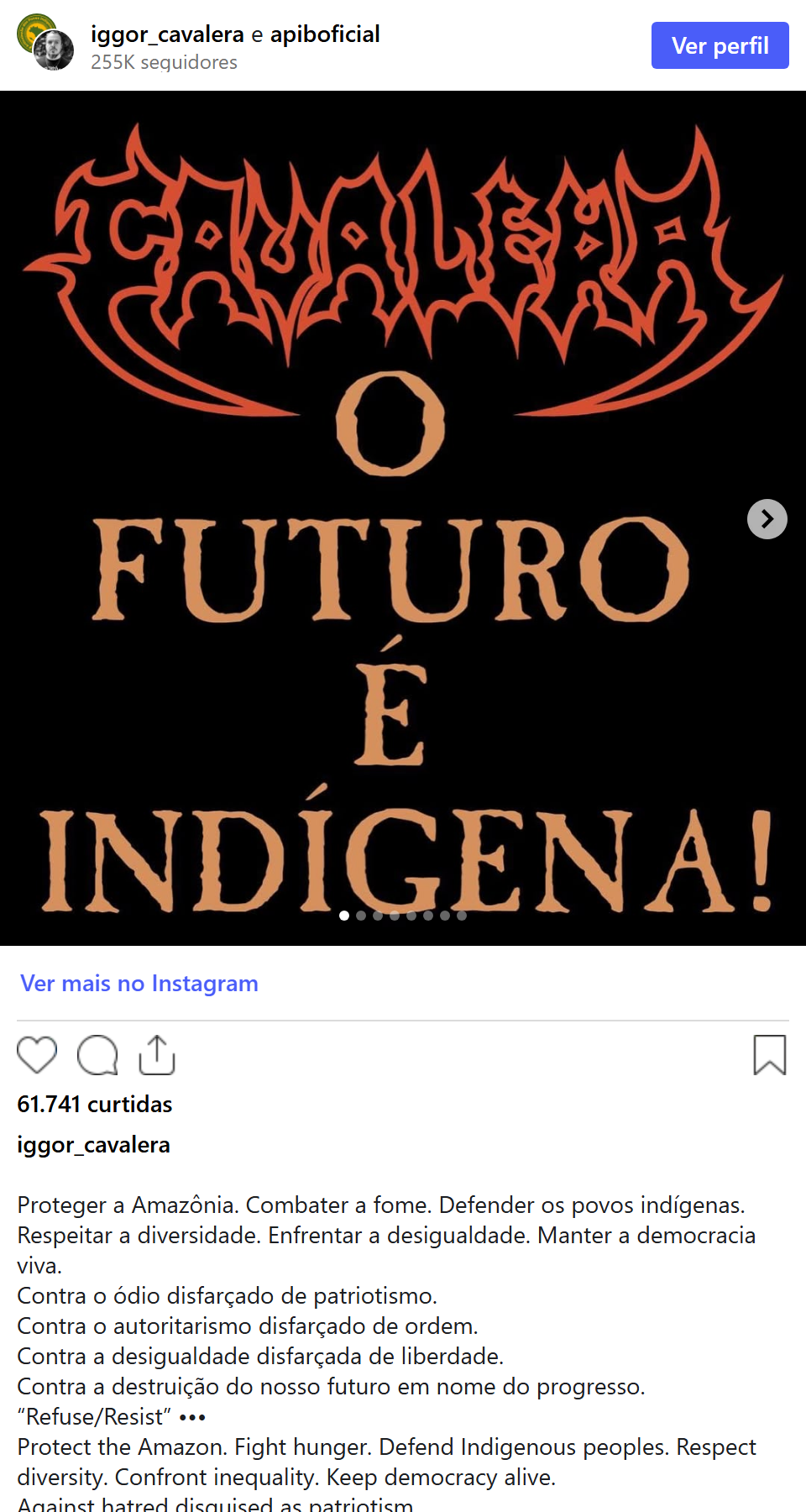 Print arquivado do post de Iggor Cavalera em 20/10/2026