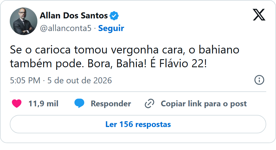 Print arquivado do post de Allan Dos Santos em 05/10/2026