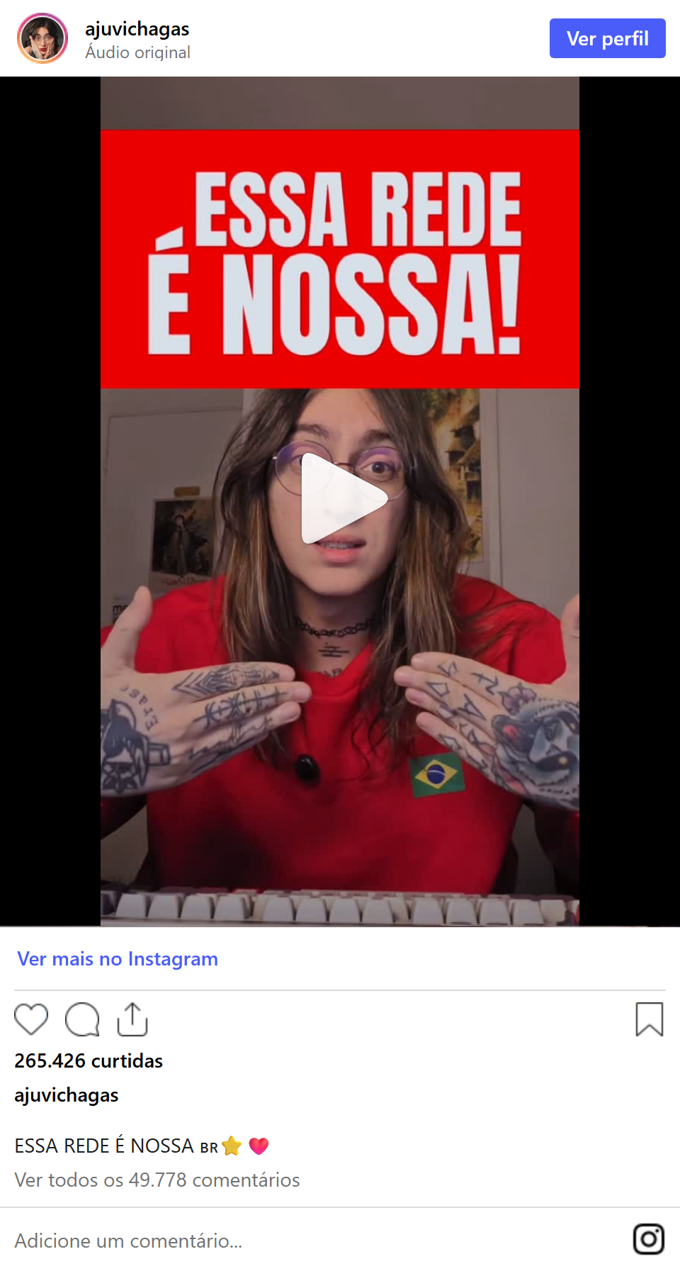 Print arquivado do post de Juvi Chagas em 21/10/2026
