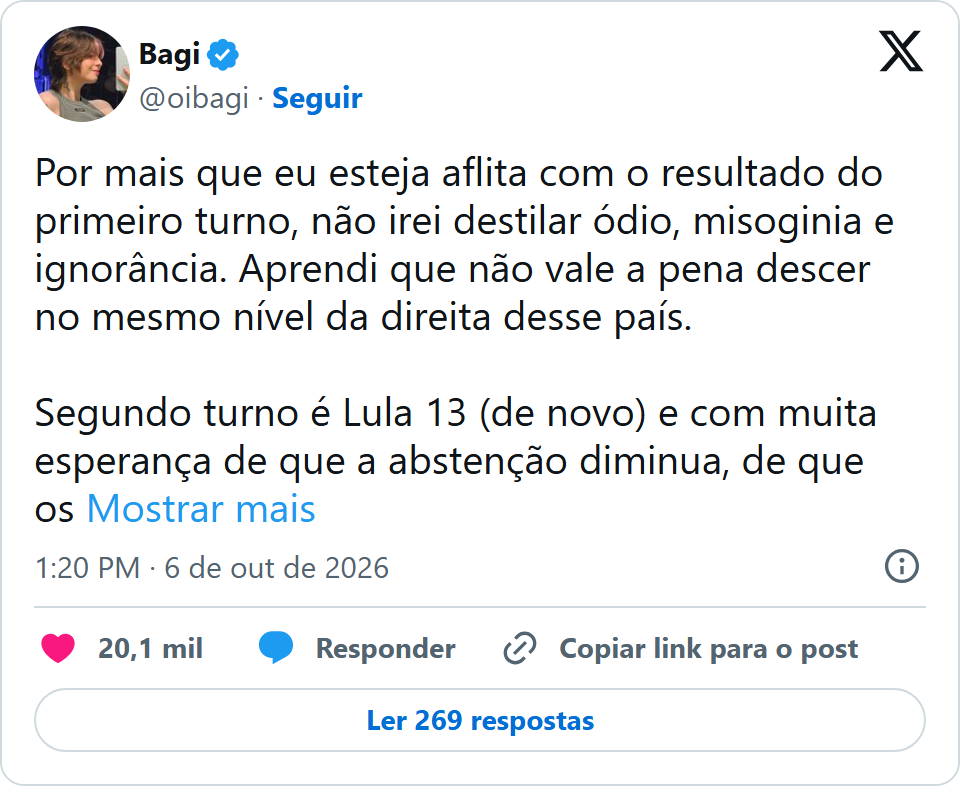 Print arquivado do post de Bagi em 06/10/2026