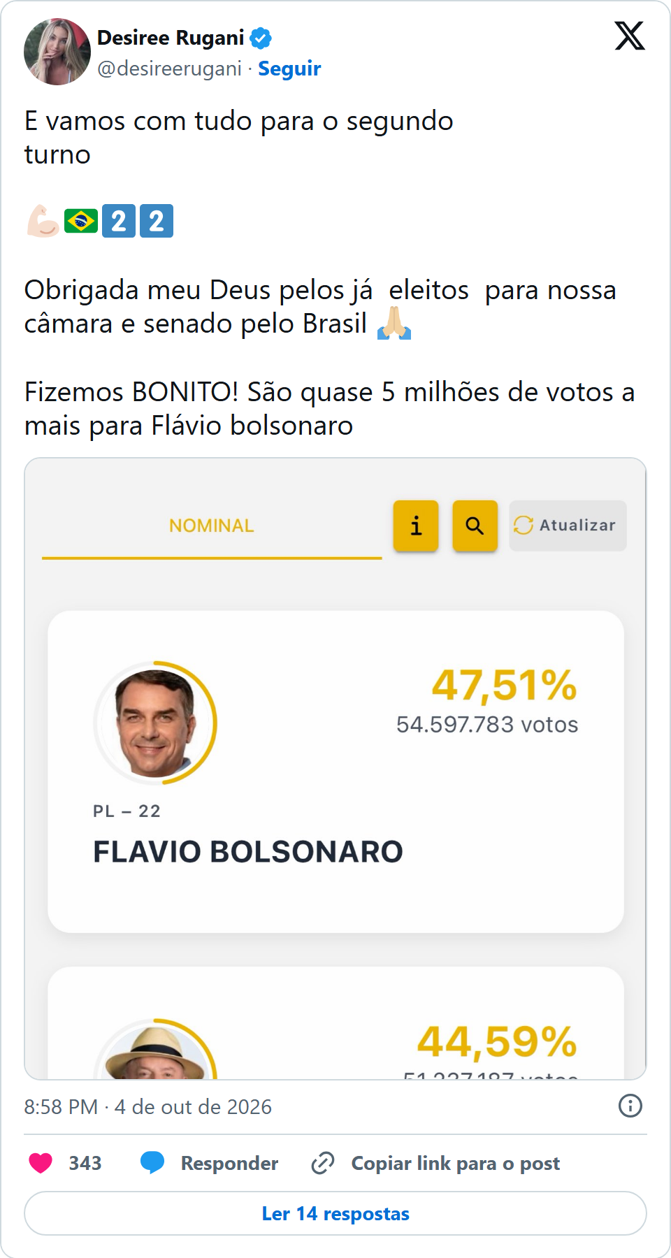 Print arquivado do post de Desiree Rugani em 04/10/2026