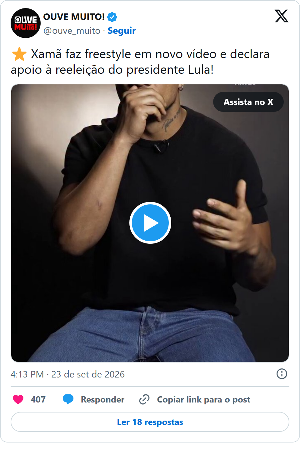 Print arquivado do post de Xamã em 23/09/2026