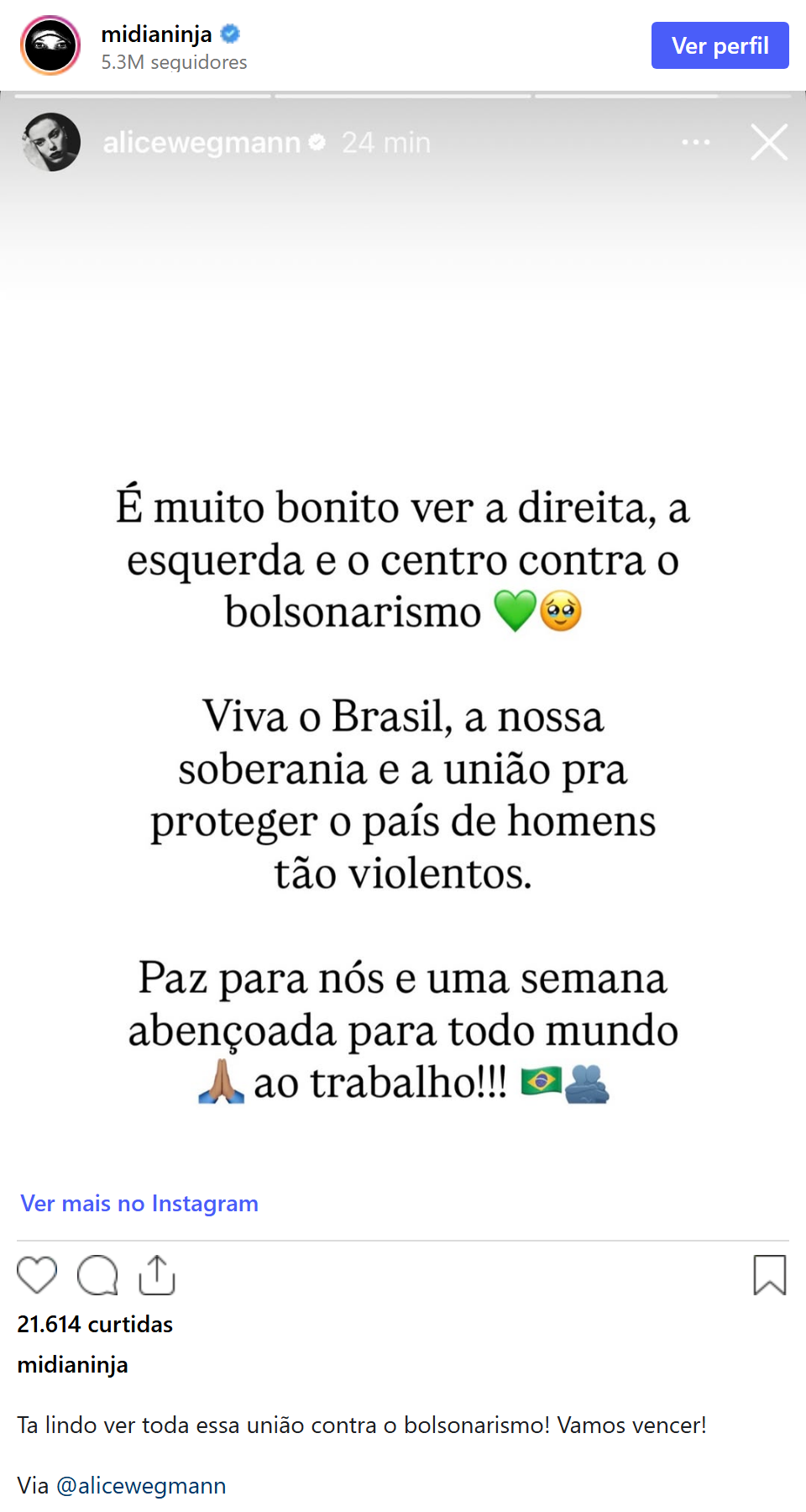 Print arquivado do post de Alice Wegmann em 11/10/2026