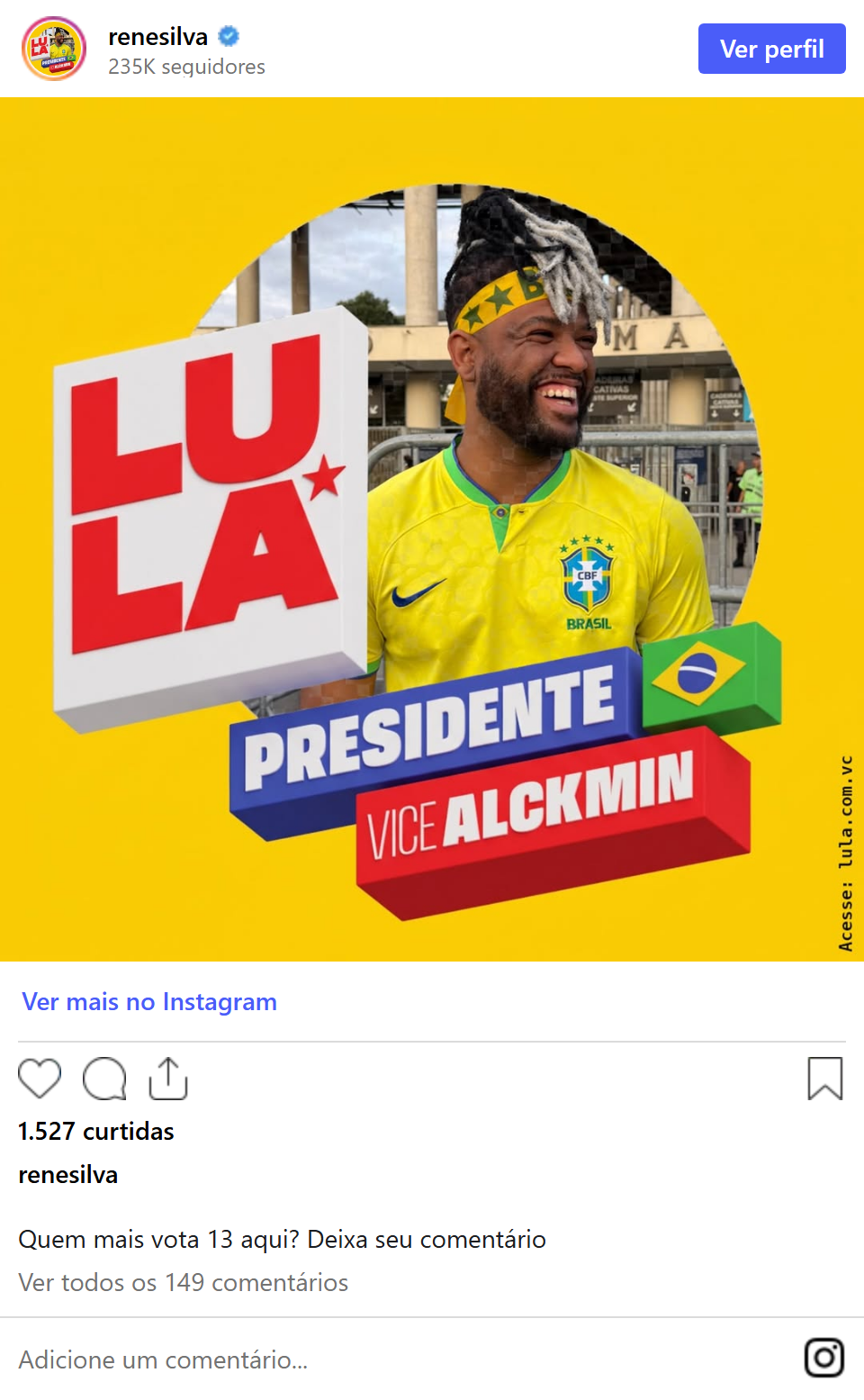 Print arquivado do post de Rene Silva em 05/10/2026