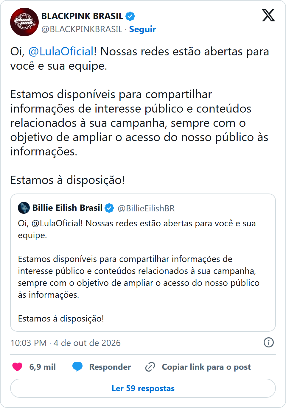 Print arquivado do post de BLACKPINK BRASIL em 04/10/2026