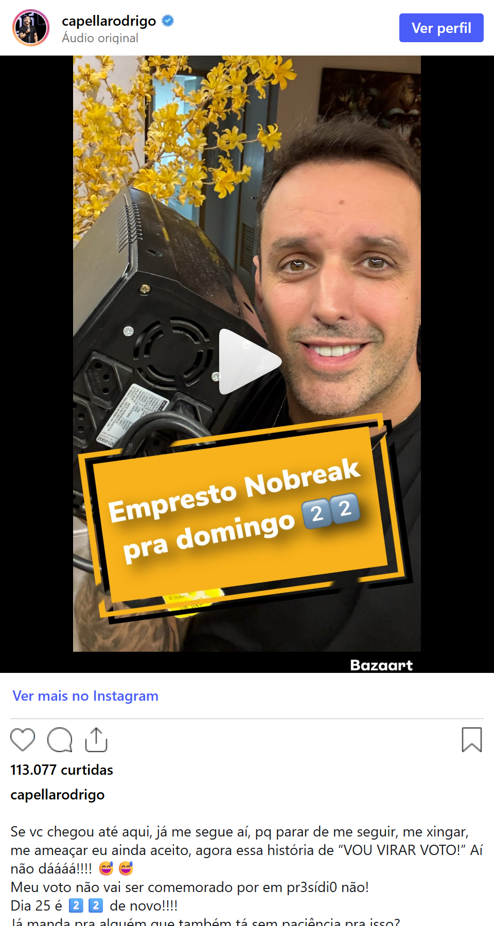 Print arquivado do post de Rodrigo Capella em 23/10/2026