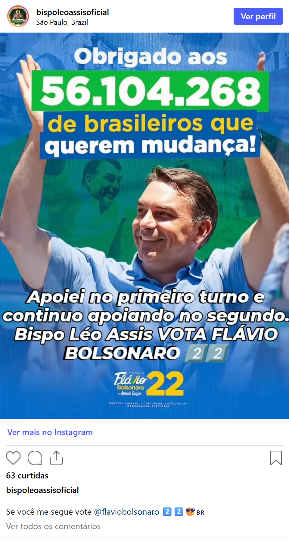 Print arquivado do post de Bispo Léo Assis em 06/10/2026