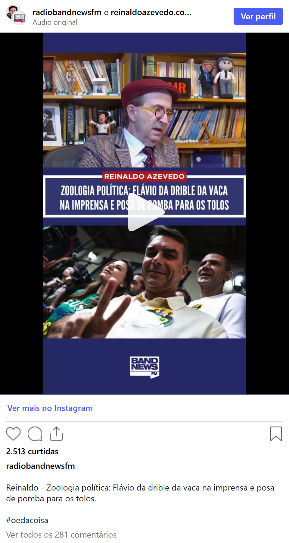 Print arquivado do post de Reinaldo Azevedo em 06/10/2026