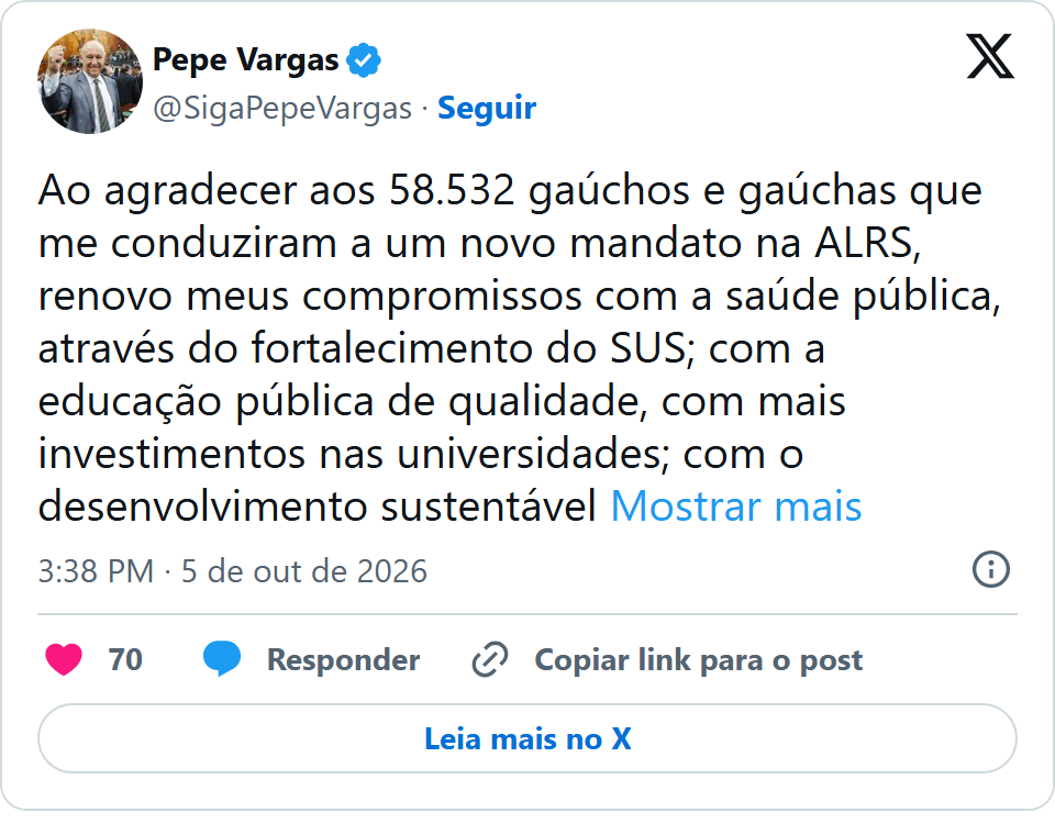 Print arquivado do post de Pepe Vargas em 05/10/2026