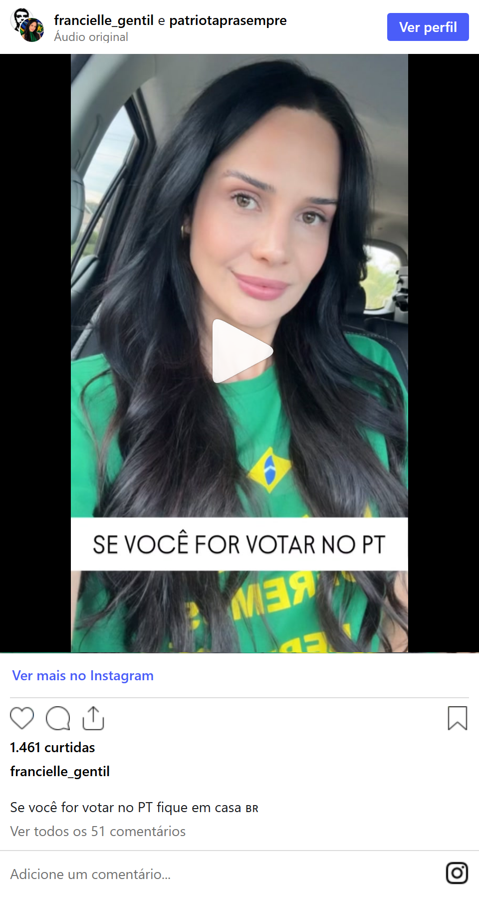 Print arquivado do post de Francielle Gentil | Direita Mato Grosso em 03/10/2026