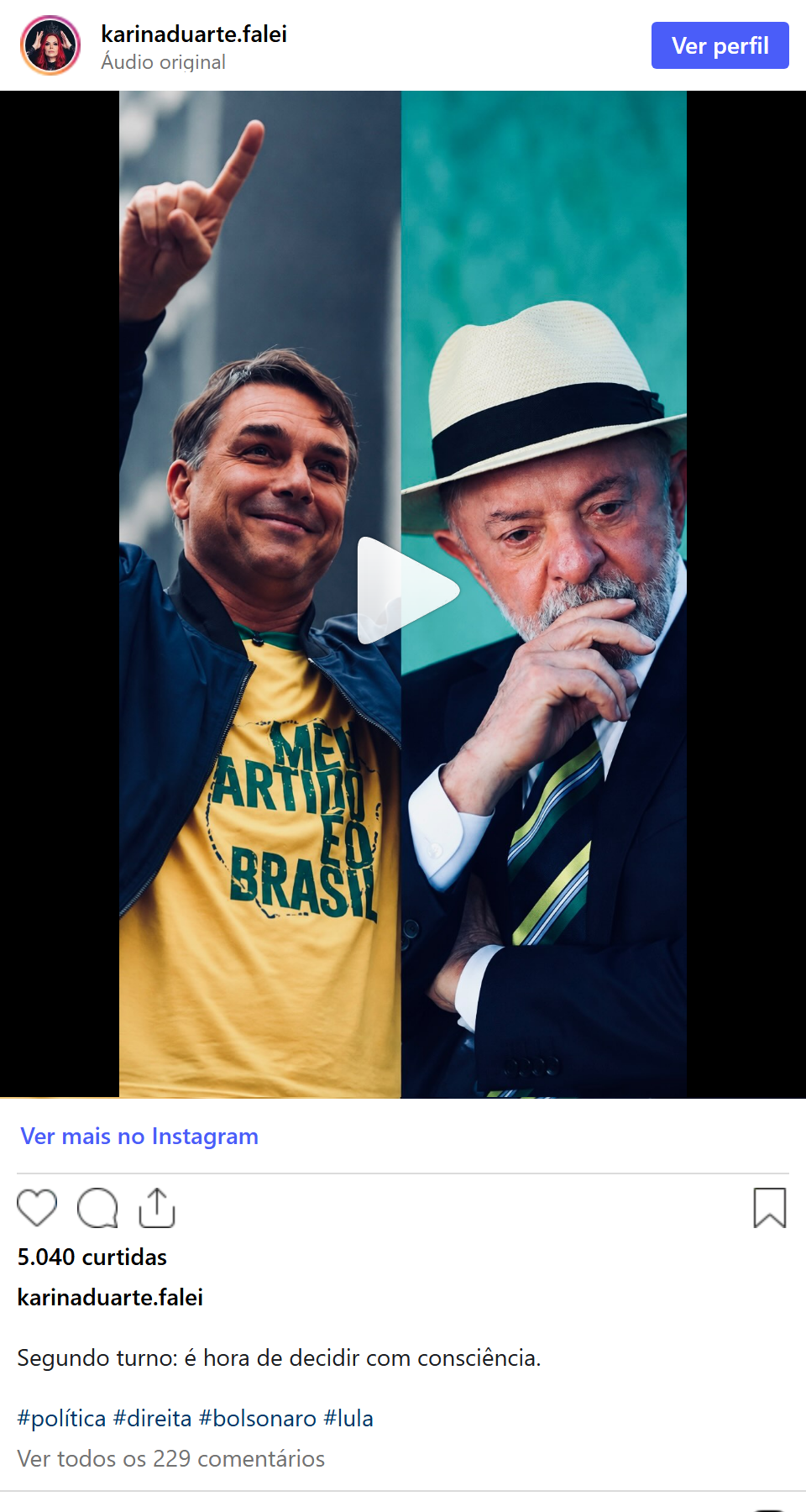 Print arquivado do post de Karina Duarte em 05/10/2026