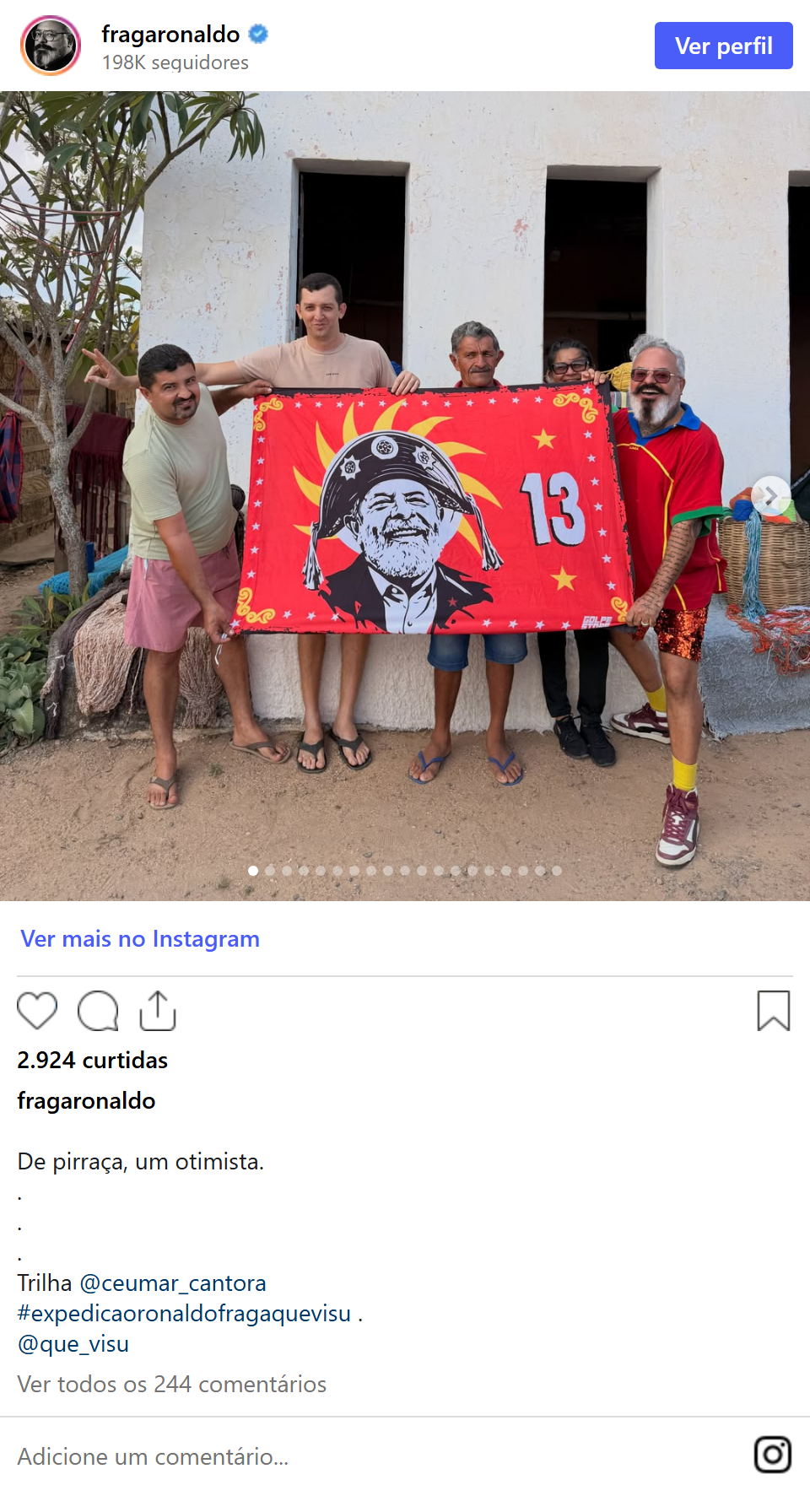 Print arquivado do post de Ronaldo Fraga em 07/10/2026