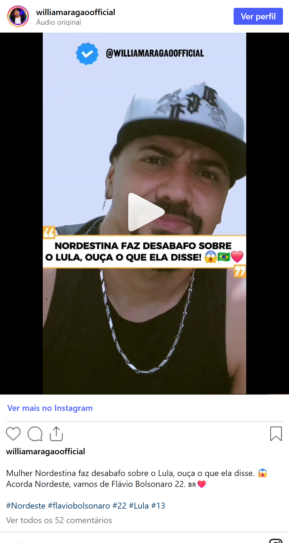 Print arquivado do post de William Aragão em 05/10/2026