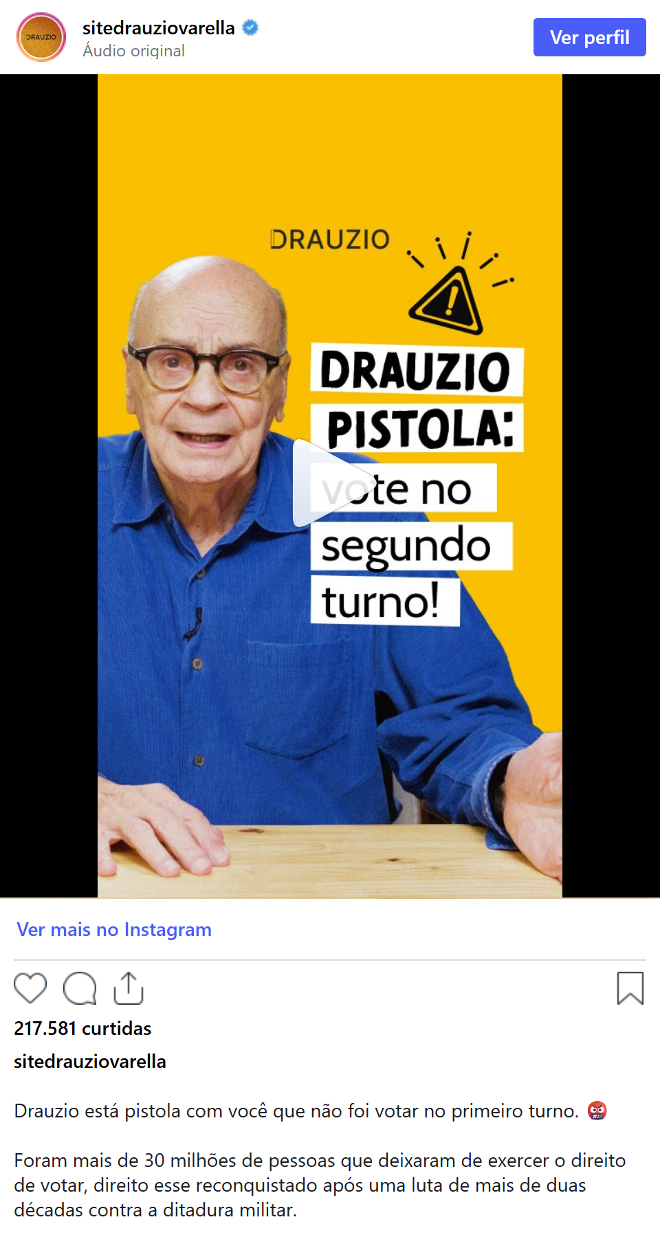 Print arquivado do post de Drauzio Varella em 13/10/2026