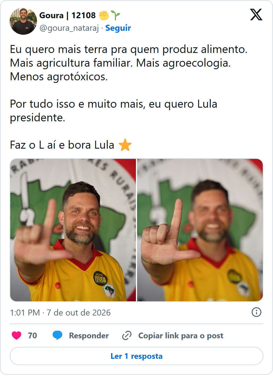 Print arquivado do post de Goura (PDT-PR) em 07/10/2026