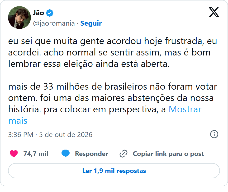 Print arquivado do post de Jão em 05/10/2026
