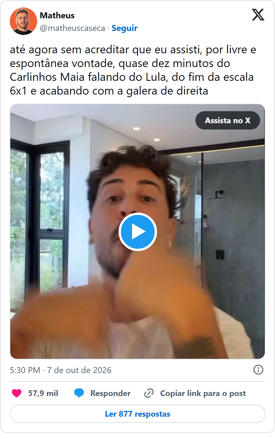 Print arquivado do post de Carlinhos Maia em 07/10/2026
