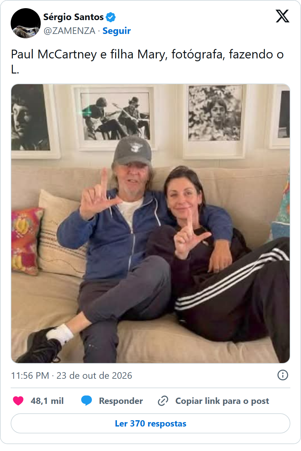 Print arquivado do post de Paul McCartney em 23/10/2026