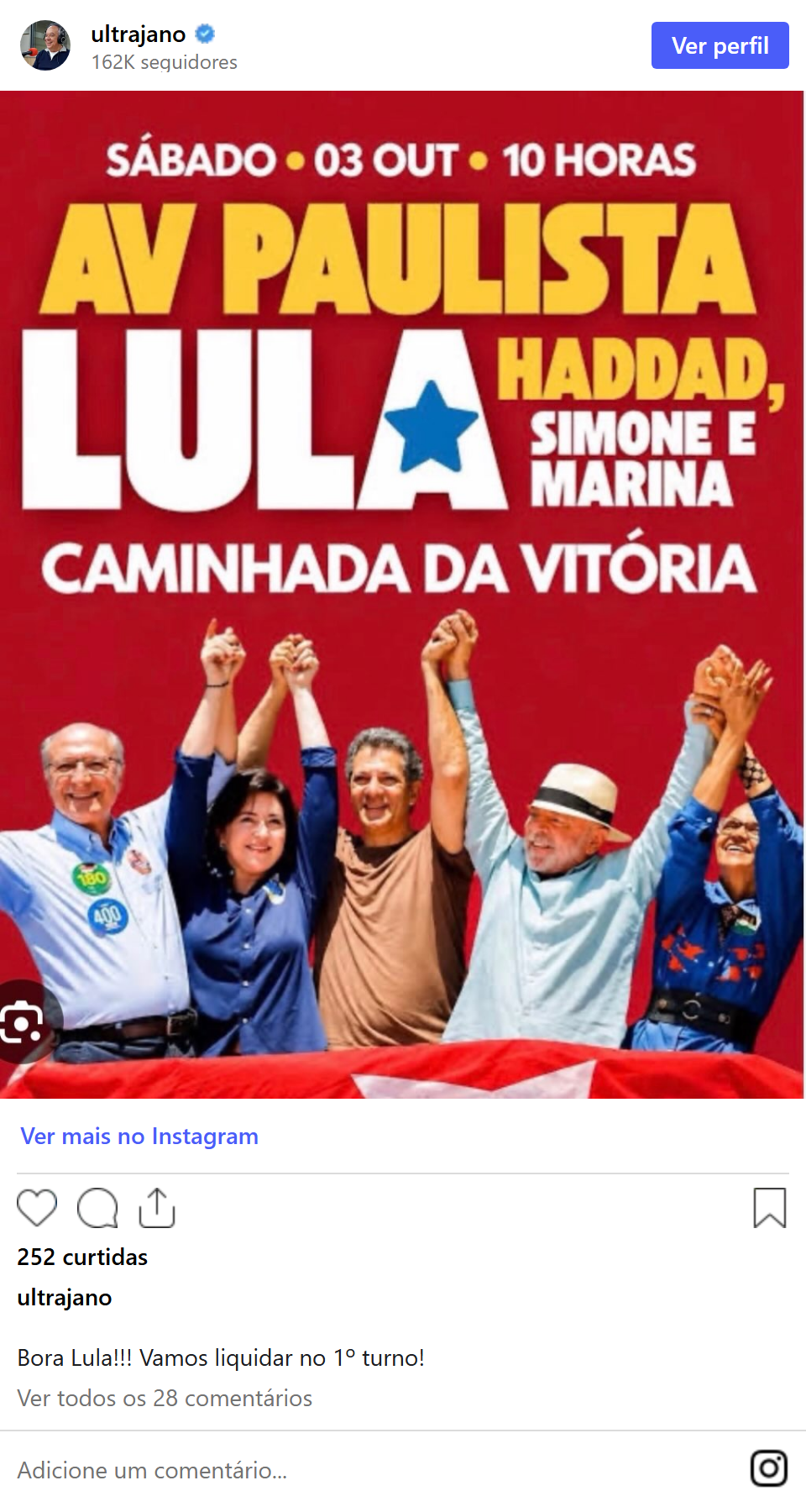 Print arquivado do post de José Trajano em 02/10/2026