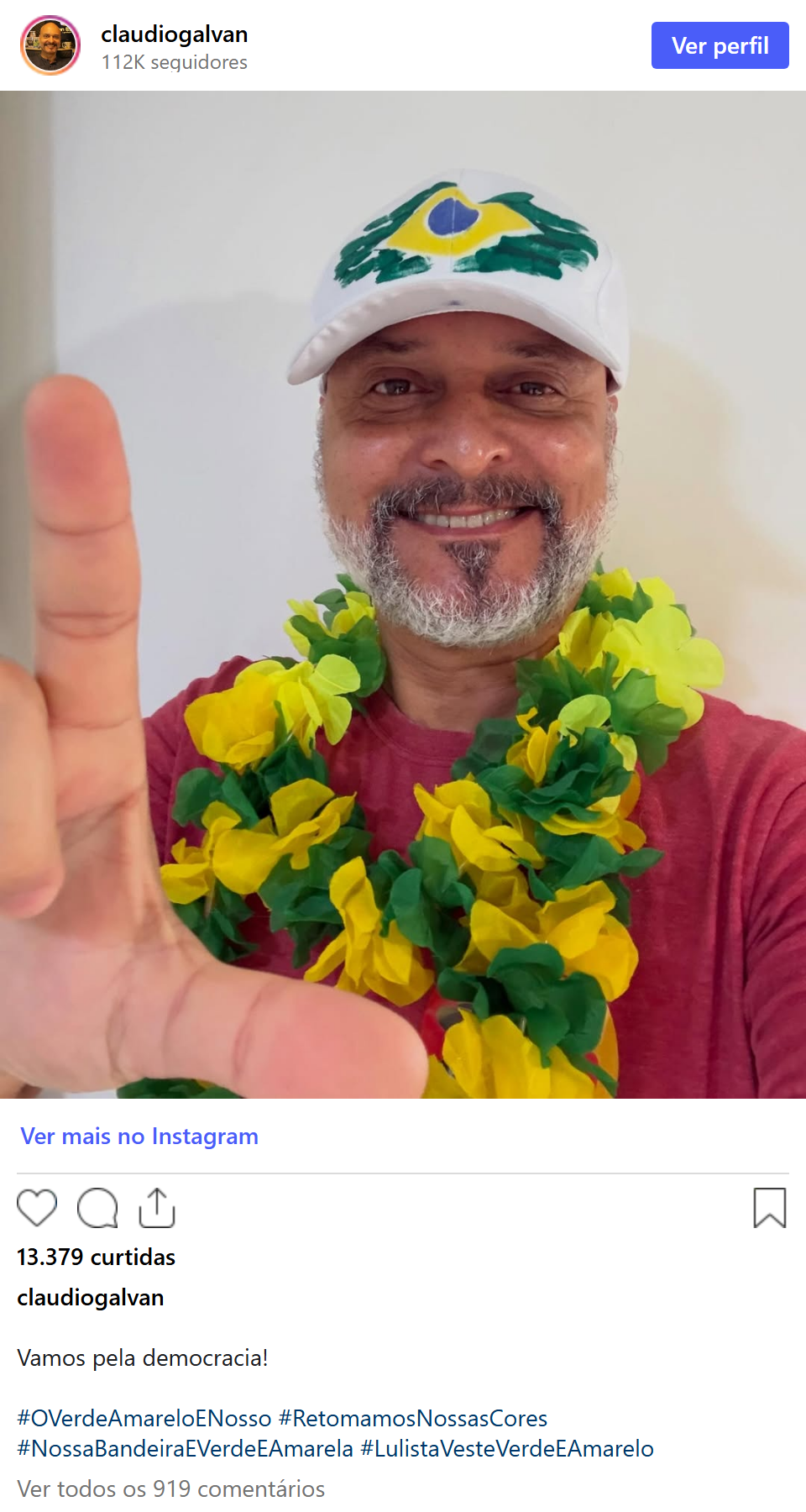 Print arquivado do post de Claudio Galvan em 17/10/2026