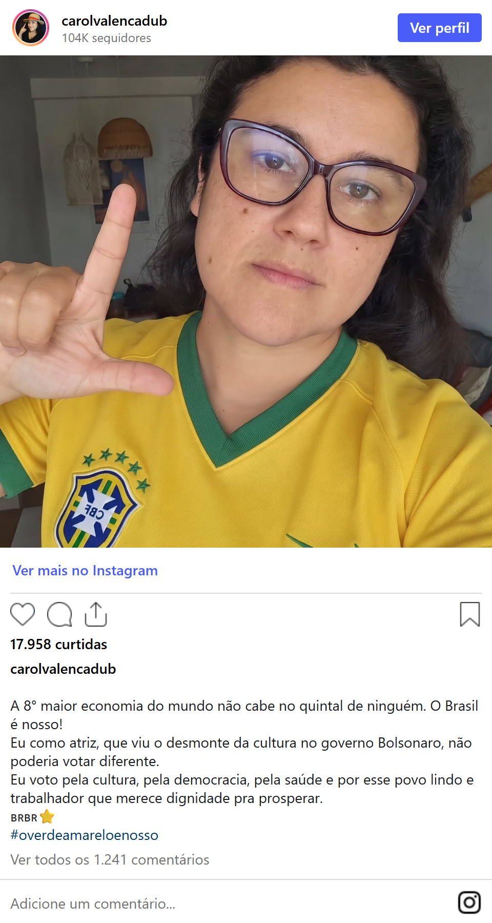 Print arquivado do post de Carol Valença em 17/10/2026