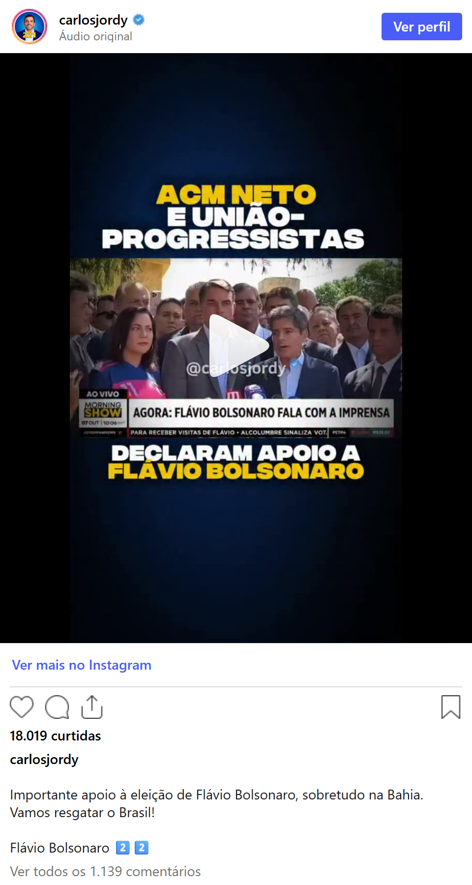 Print arquivado do post de Carlos Jordy em 07/10/2026