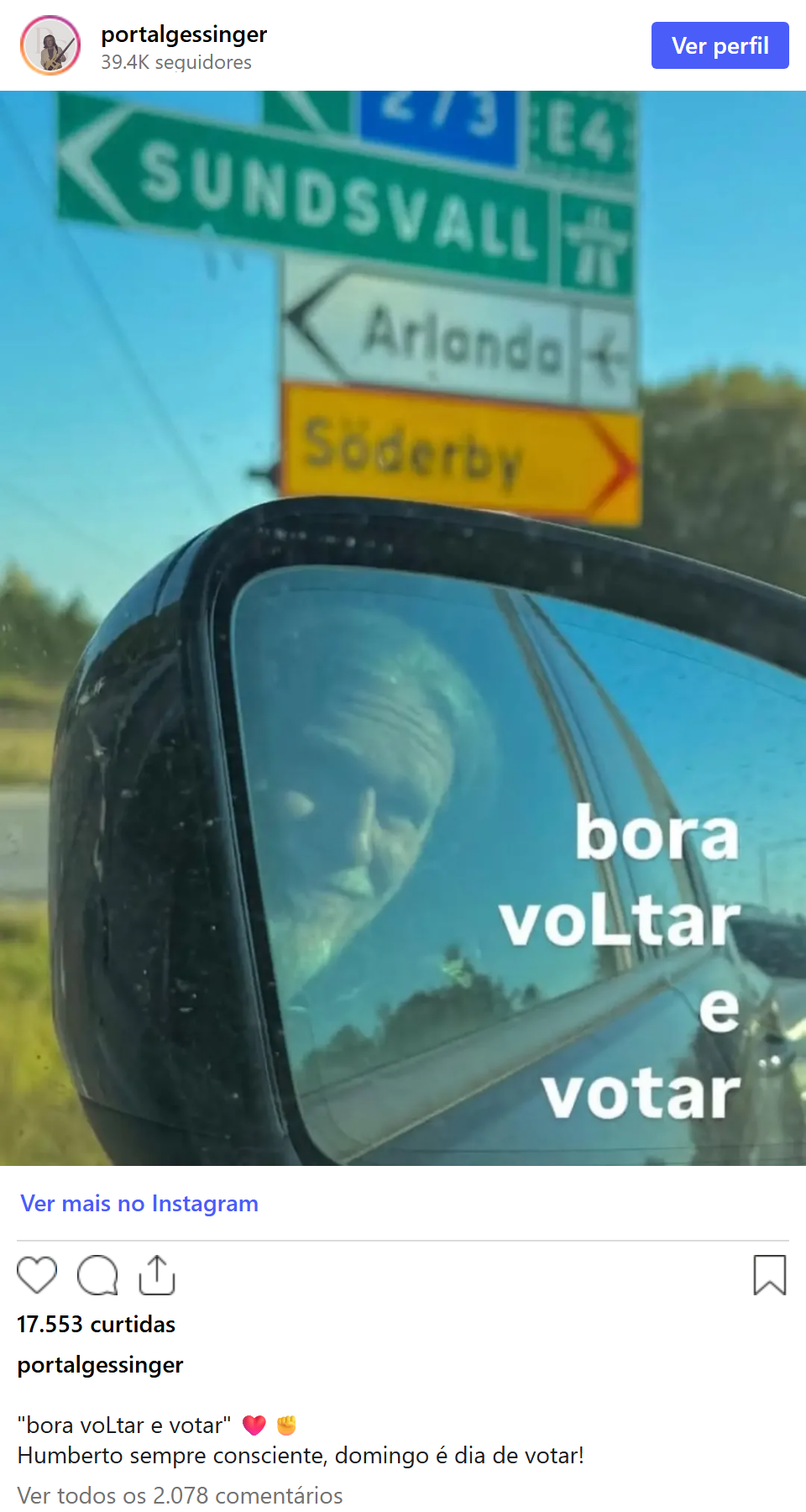 Print arquivado do post de Humberto Gessinger em 01/10/2026