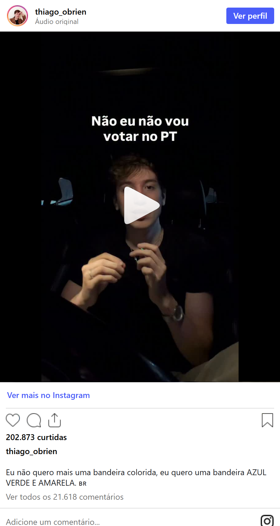 Print arquivado do post de Thiago O'Brien em 04/10/2026