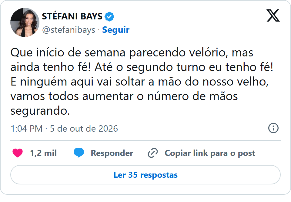 Print arquivado do post de Stéfani Bays em 05/10/2026