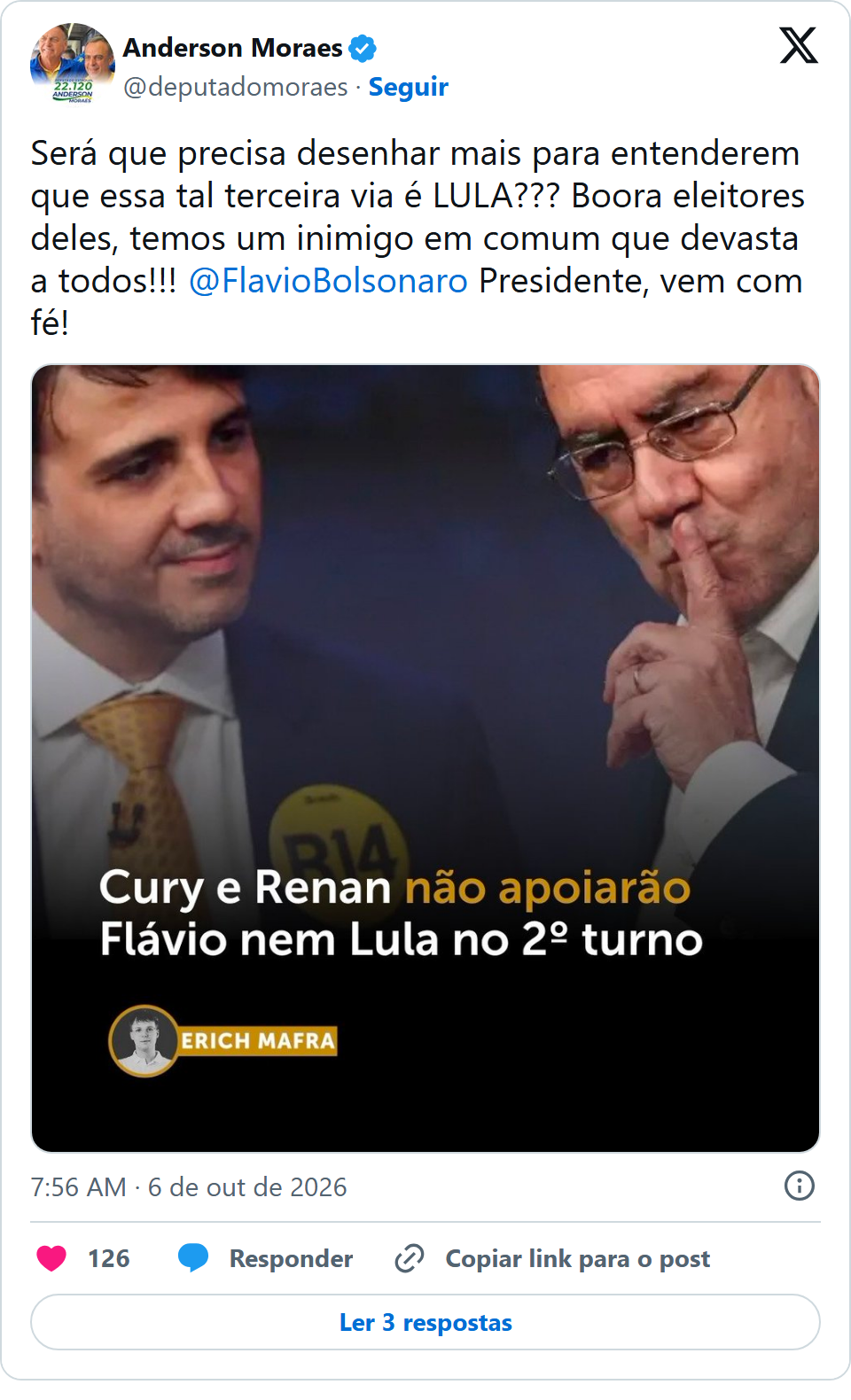 Print arquivado do post de Anderson Moraes em 06/10/2026