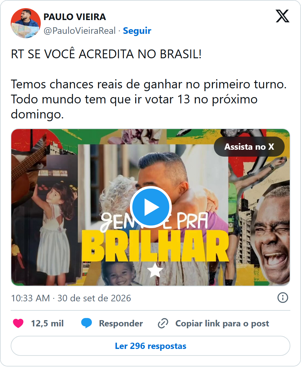 Print arquivado do post de Paulo Vieira em 30/09/2026