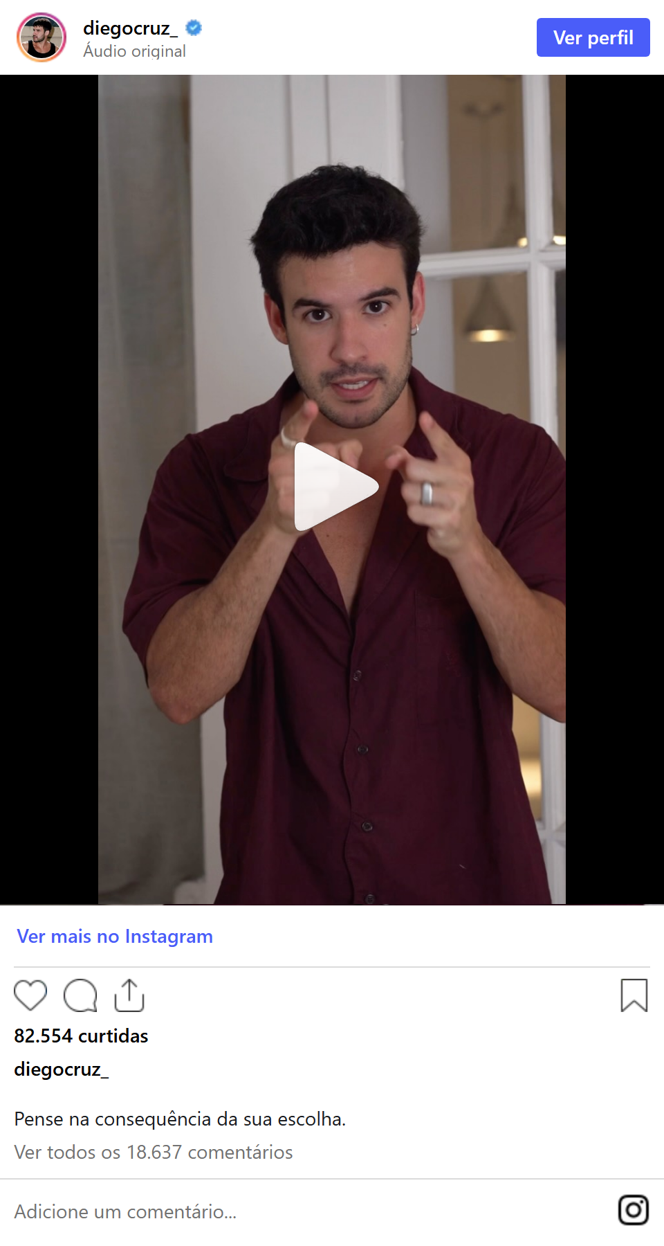 Print arquivado do post de Diego Cruz em 12/10/2026